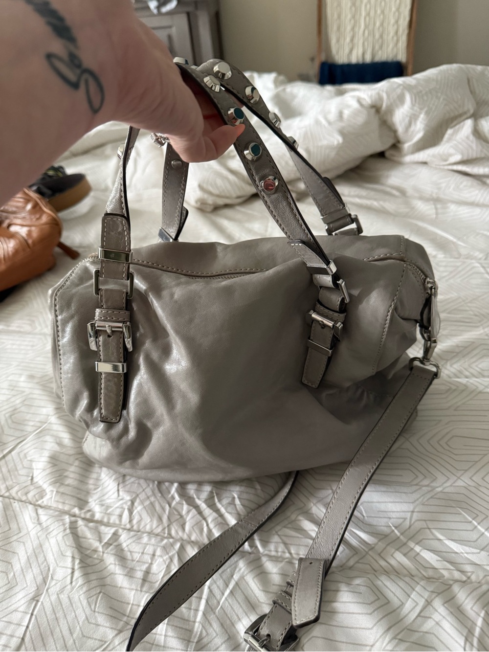Michael Kors Gray Leather Crossbody Satchel